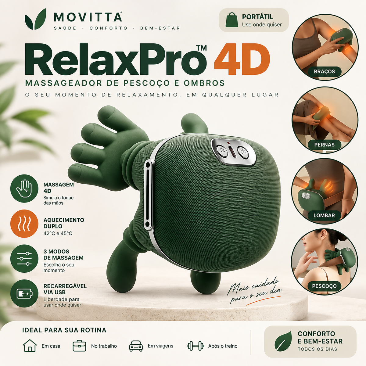 Massageador de Pescoço 4D RelaxPro™ com Aquecimento