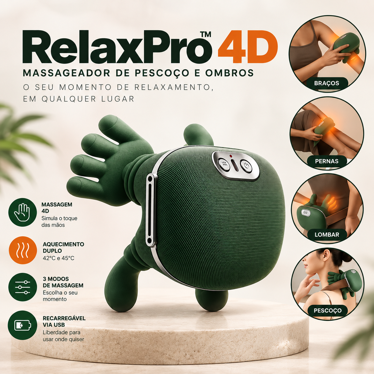 Massageador de Pescoço 4D RelaxPro™ com Aquecimento